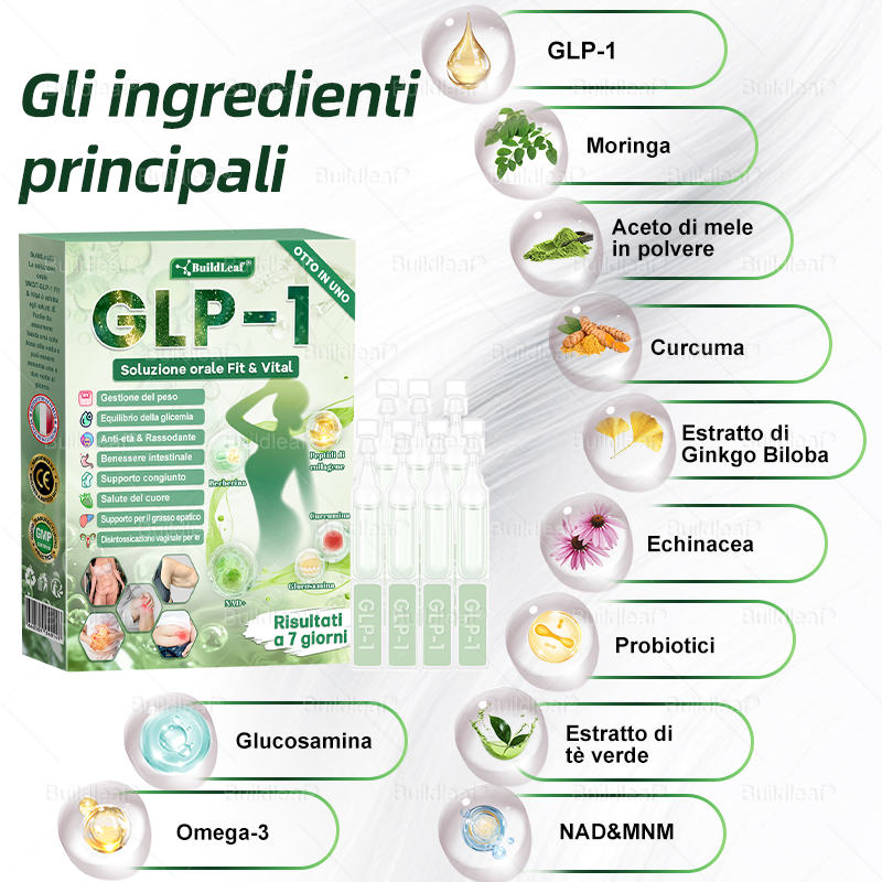 IT Negozio ufficiale🔥BuildLeaf® GLP-1 8-in-1 Fit & Vital Soluzione Orale (Solo una volta al giorno, cambiamenti visibili in 7 giorni) ✅ Per obesità, salute cardiovascolare, diabete, apnea notturna, salute intestinale, problemi articolari e altro