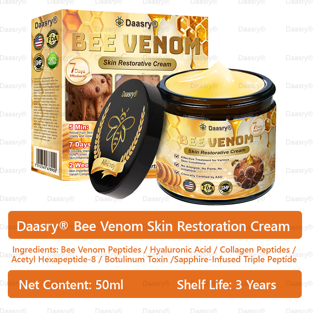 FDA Official: Daasry® Botox Bee Venom Skin Restoration Cream - Anti-aging, Hydrating, Skin Firming & Lifting, Skin Repair, Even Tone, Acne and Dark Spot Treatment, Wart and Mole Removal, and Psoriasis Relief.
