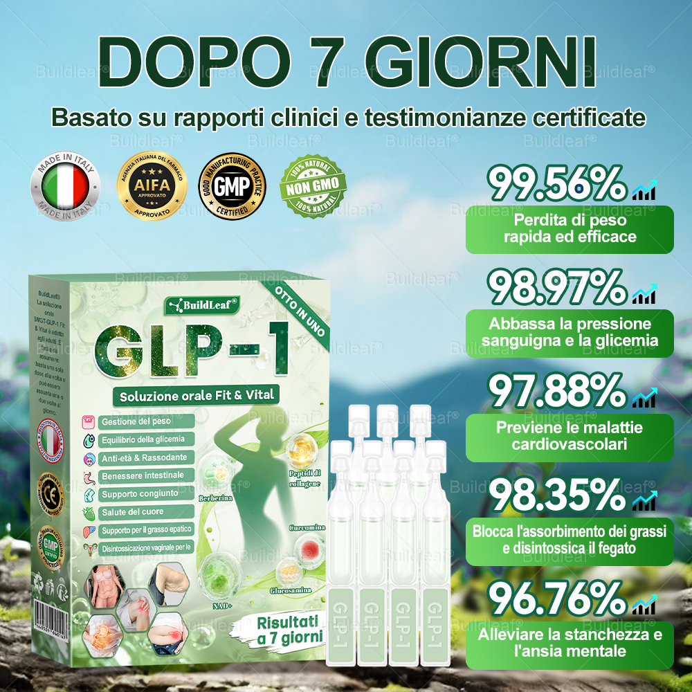 IT Negozio ufficiale🔥BuildLeaf® GLP-1 8-in-1 Fit & Vital Soluzione Orale (Solo una volta al giorno, cambiamenti visibili in 7 giorni) ✅ Per obesità, salute cardiovascolare, diabete, apnea notturna, salute intestinale, problemi articolari e altro